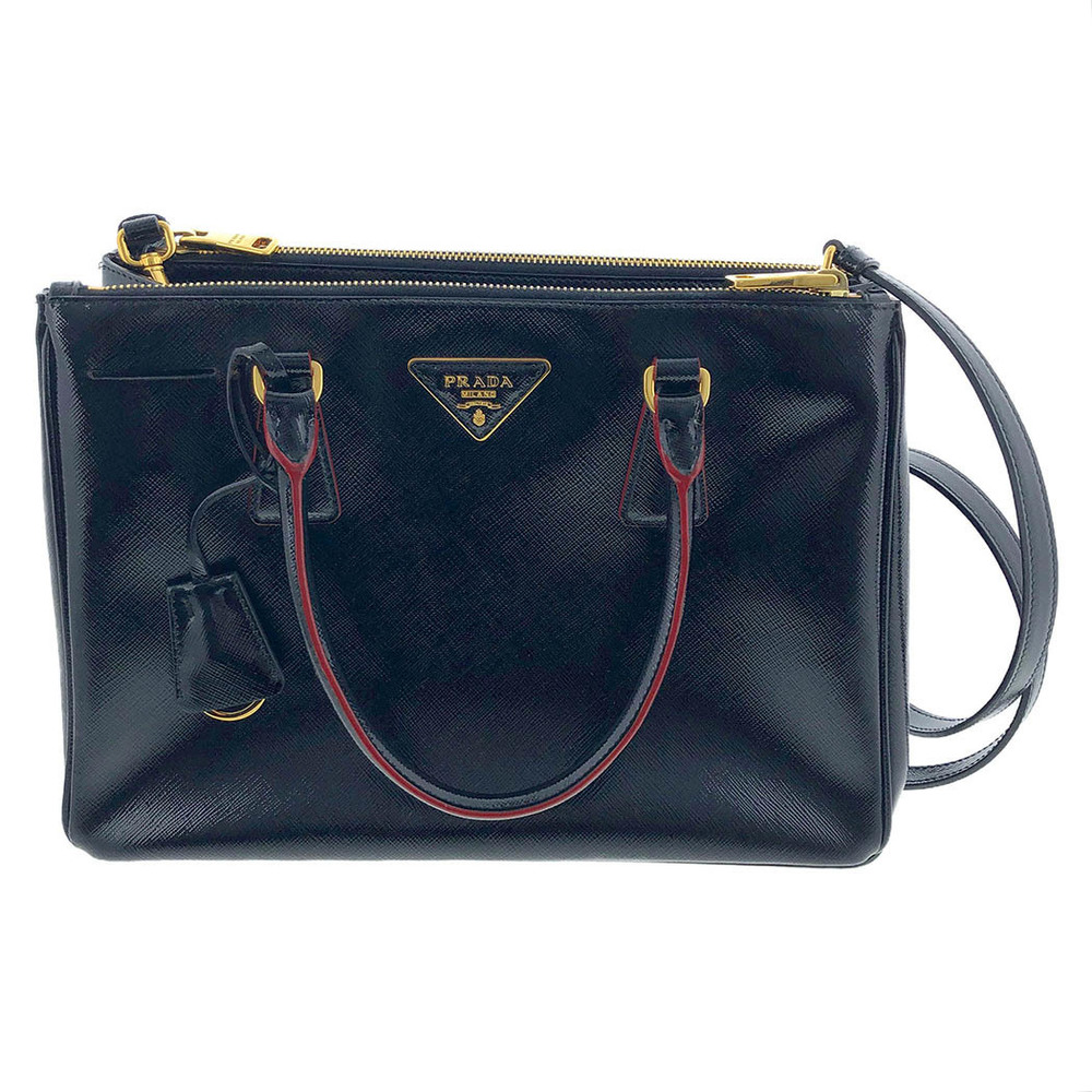 Prada Galleria Medium Saffiano Verni 2way Black Hand Shoulder Bag